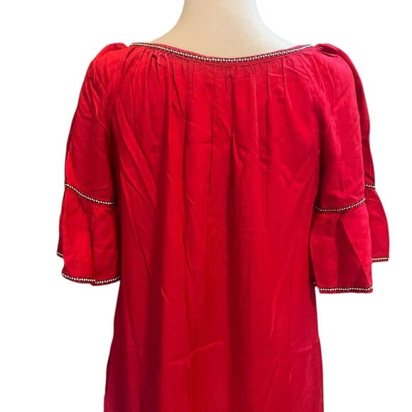 Max Studio Embroidered Rayon Dobby Ruffle Dress Womens Size XS New Red - Picture 8 of 13